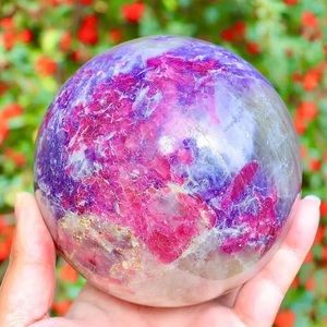 Natural Rock Unicorn Pink Tourmaline Crystal Healing Ball